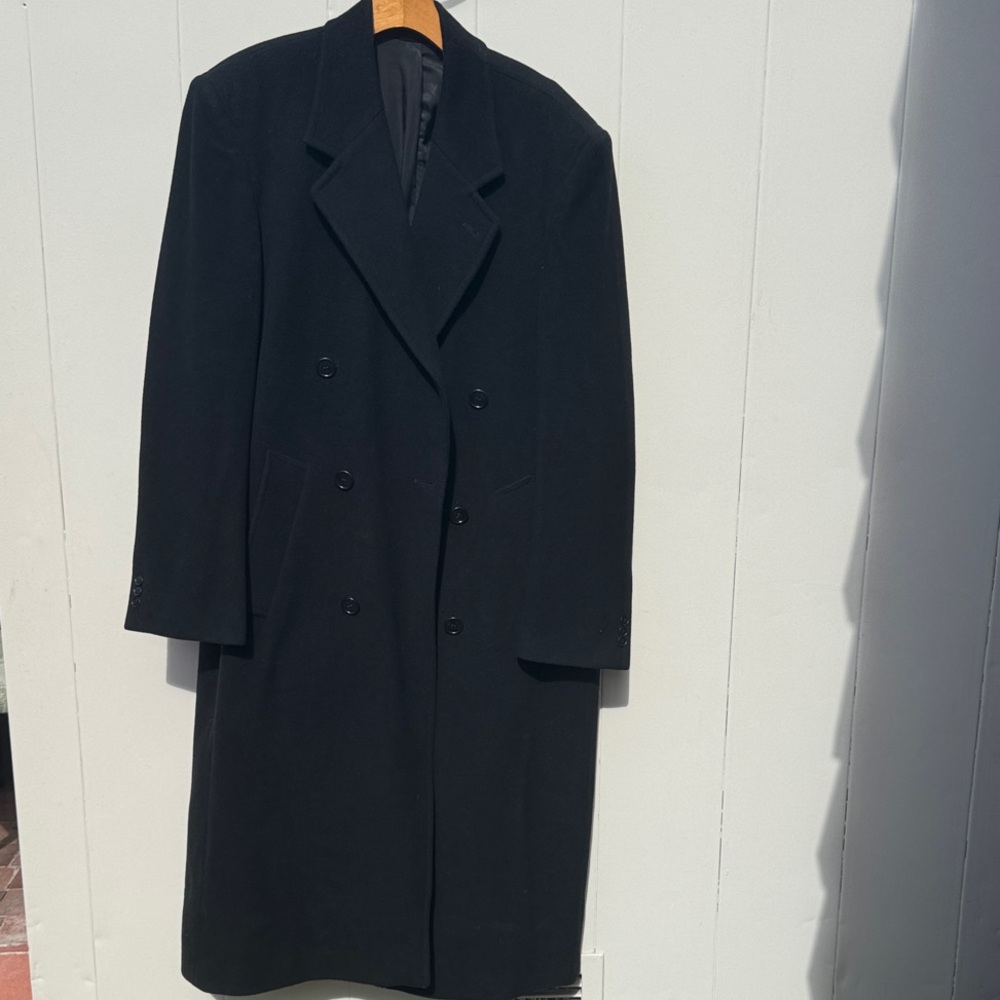 Elegant Black Cashmere Blend Double-Breasted Trench Coat